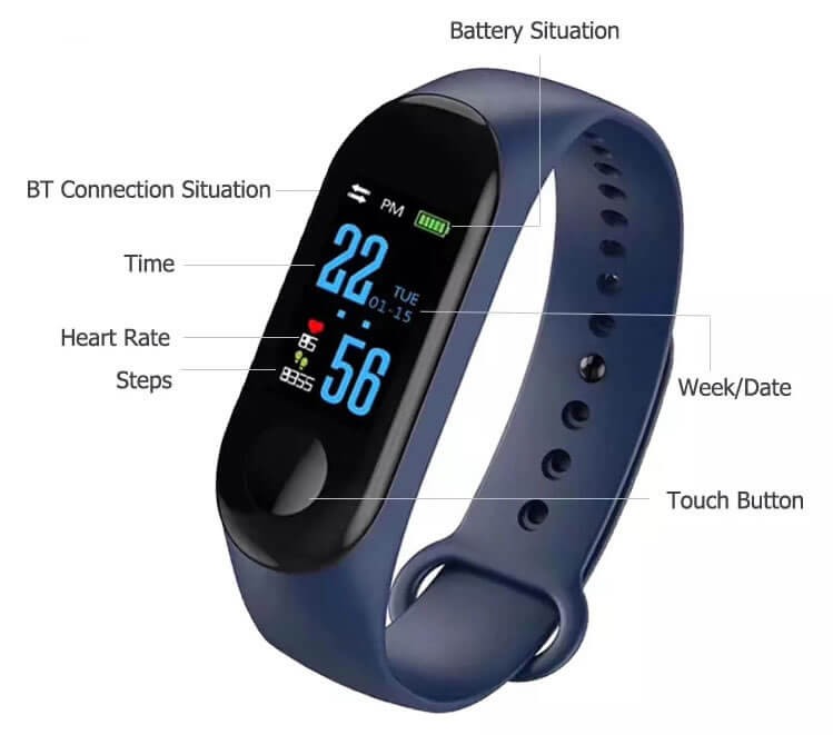 Blue Fitness Tracker with Heart Rate Monitor and Step Counter - 副本 - 副本 - 副本 - 副本 - 副本 - 副本